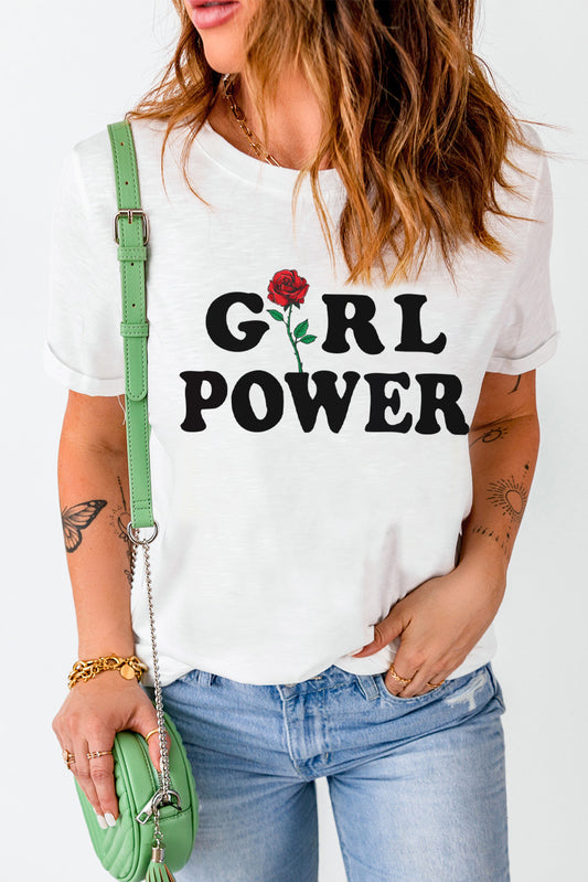 GIRL POWER Rose Graphic Tee Shirt - White / S Wynter 4 All Seasons