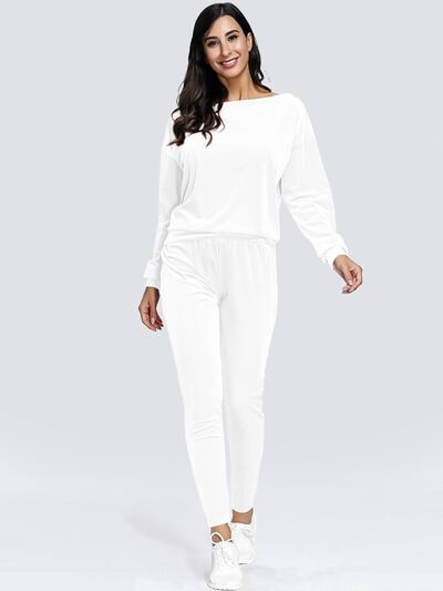 Boat Neck Dropped Shoulder Top and Pants Set - White / S Wynter 4 All Seasons