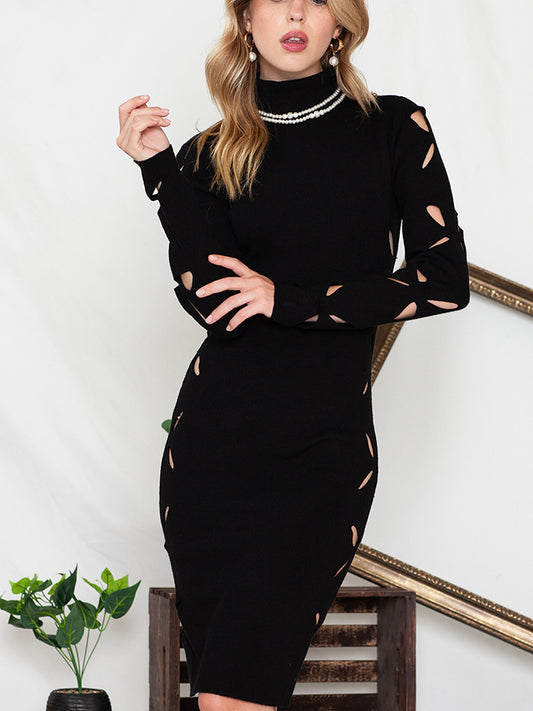 Turtle Neck Cutout Long Sleeve Mini Dress - Black / S Wynter 4 All Seasons