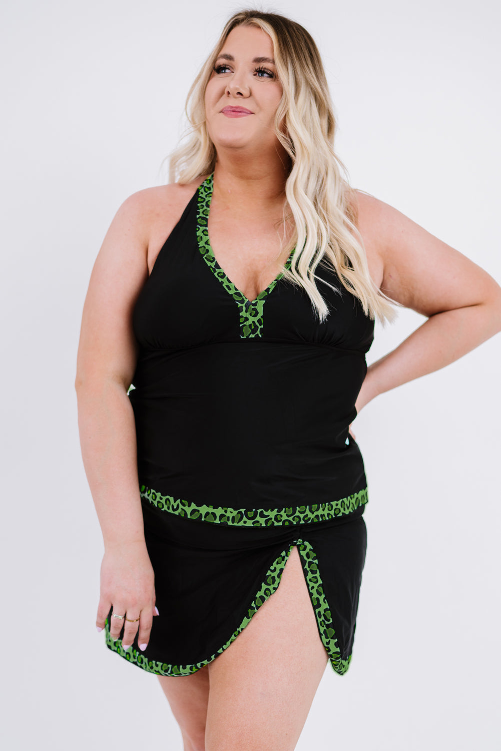 Leopard Halter Neck Plus Size Two-Piece Swimsuit - Green / 1X Apparel & Accessories Wynter 4 All Seasons