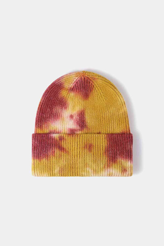 Tie-Dye Cuffed Rib-Knit Beanie Hat - Mustard / One Size Wynter 4 All Seasons