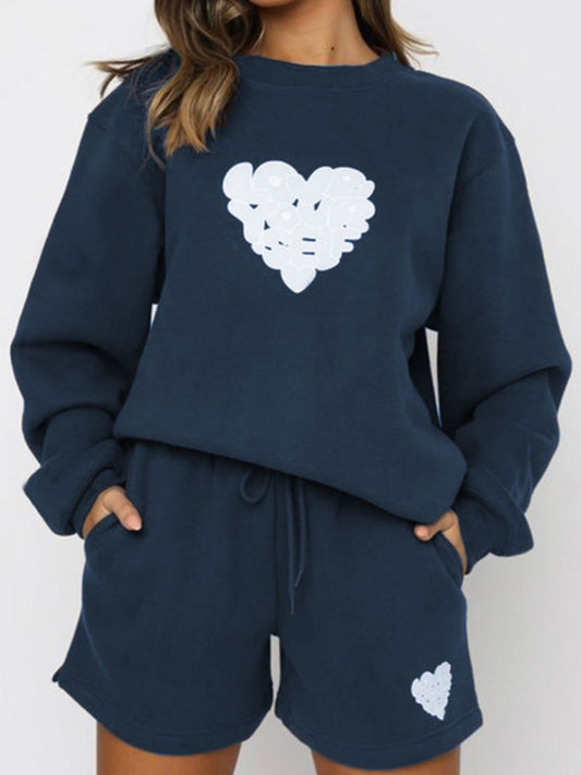 Graphic Sweatshirt and Shorts Set with Pockets - Navy / S Wynter 4 All Seasons