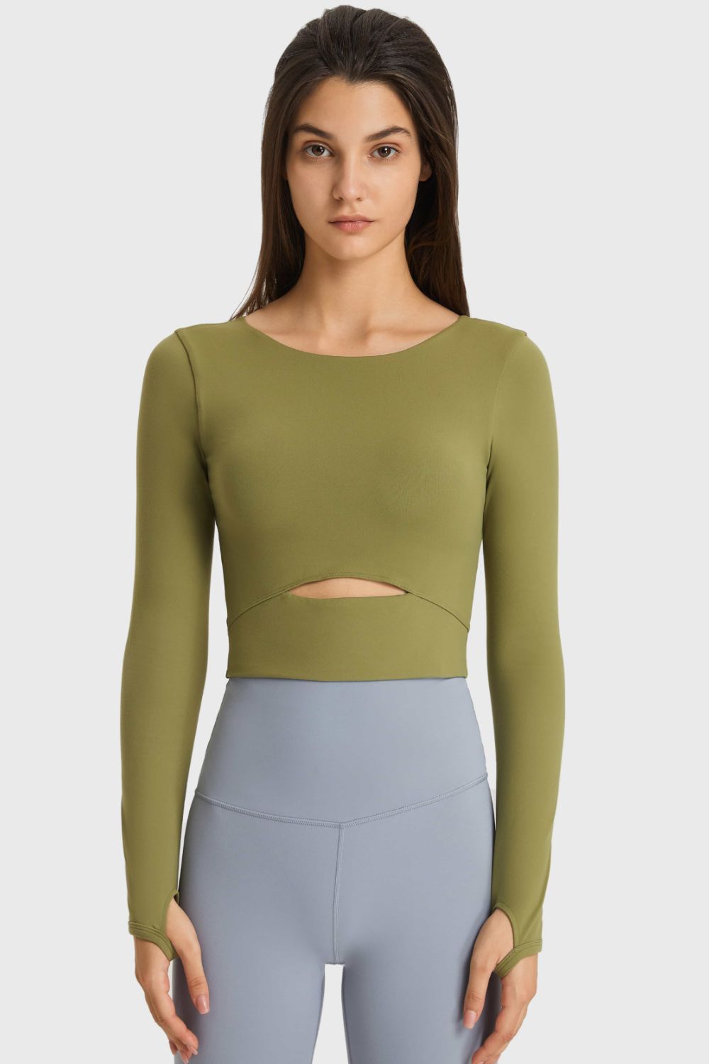 Cutout Long Sleeve Cropped Sports Top - Green / 4 Apparel & Accessories Wynter 4 All Seasons
