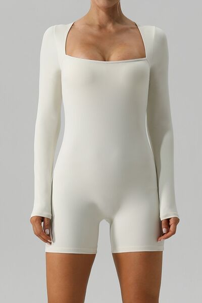 Square Neck Long Sleeve Active Romper - Ivory / S Wynter 4 All Seasons