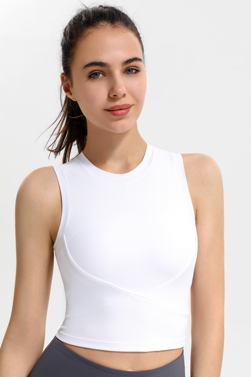 Ribbed Crisscross Round Neck Cropped Sports Tank - White / S Wynter 4 All Seasons