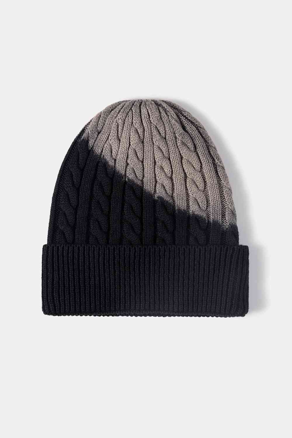 Contrast Tie-Dye Cable-Knit Cuffed Beanie - Black/Gray / One Size Wynter 4 All Seasons