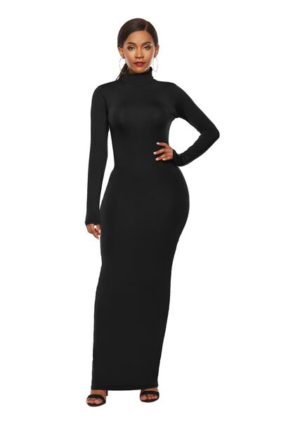Mock Neck Long Sleeve Maxi Slim Dress - Black / S Wynter 4 All Seasons