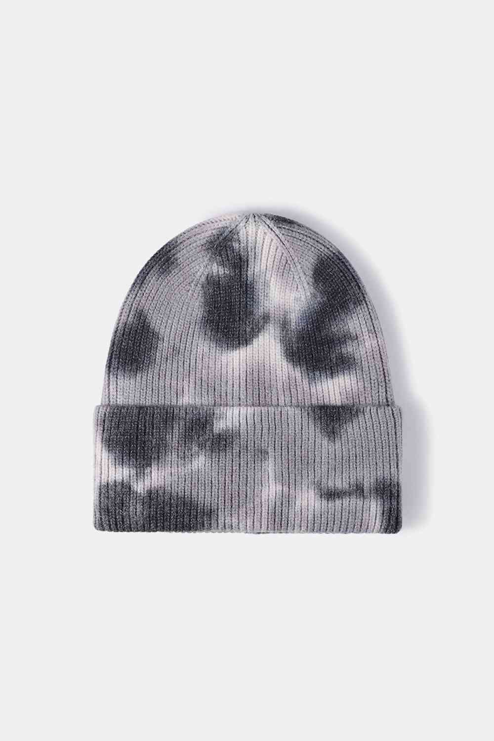 Tie-Dye Cuffed Rib-Knit Beanie Hat - Gray / One Size Wynter 4 All Seasons