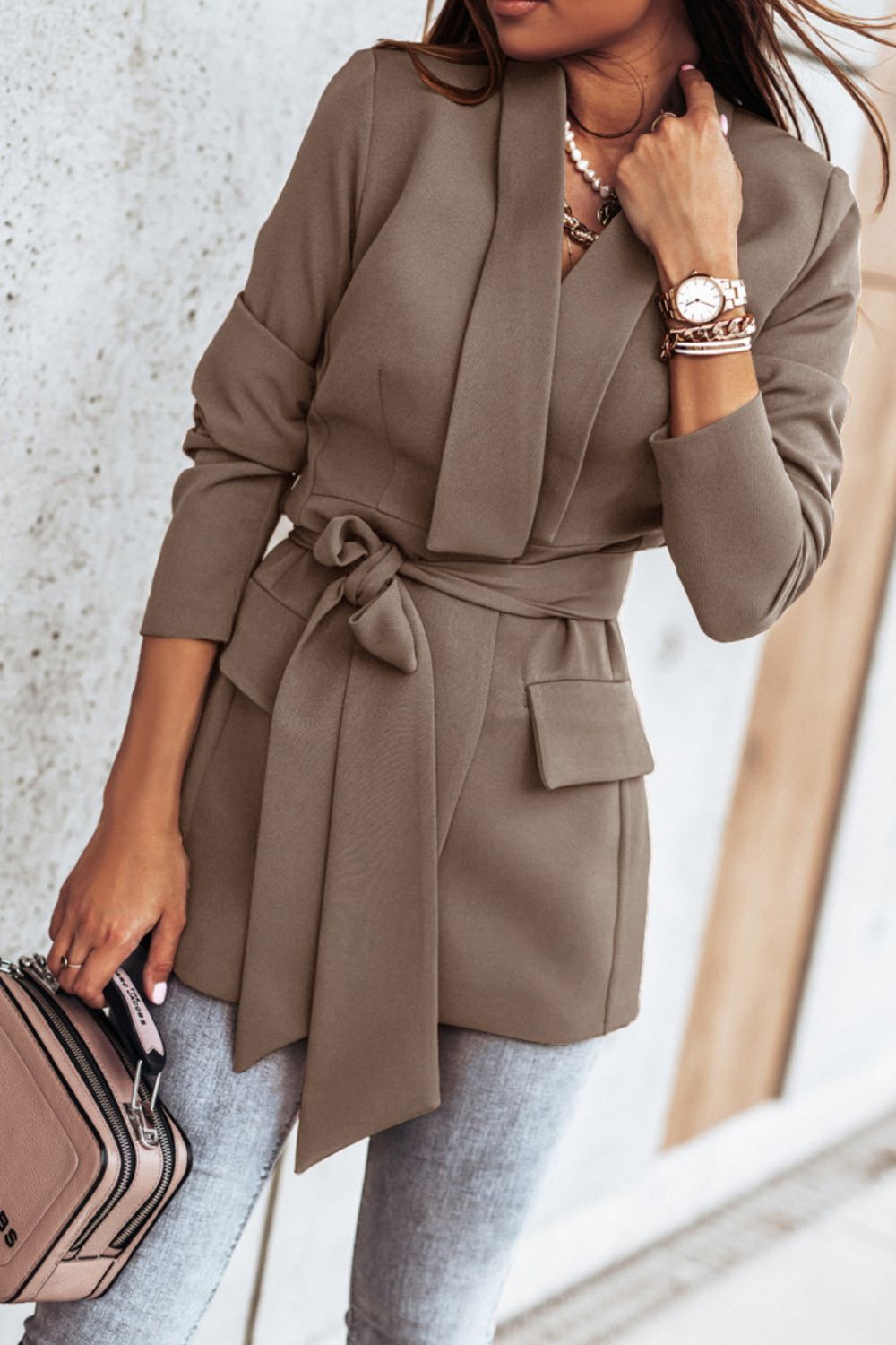 Belted Shawl Collar Blazer - Taupe / S Apparel & Accessories Wynter 4 All Seasons