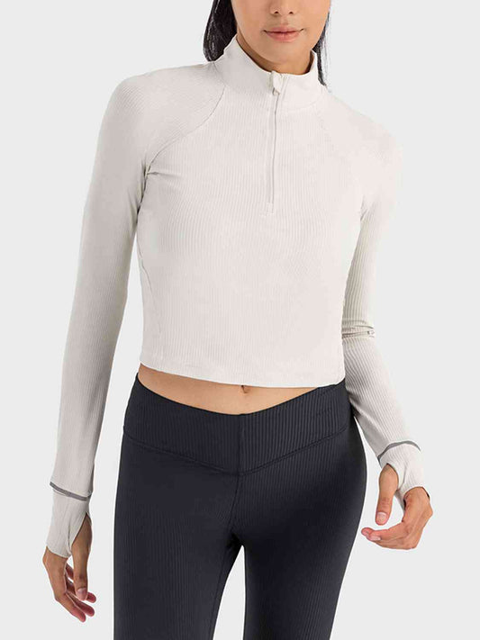 Mock Neck Half Zip Long Sleeve Sport Top - White / 4 Apparel & Accessories Wynter 4 All Seasons