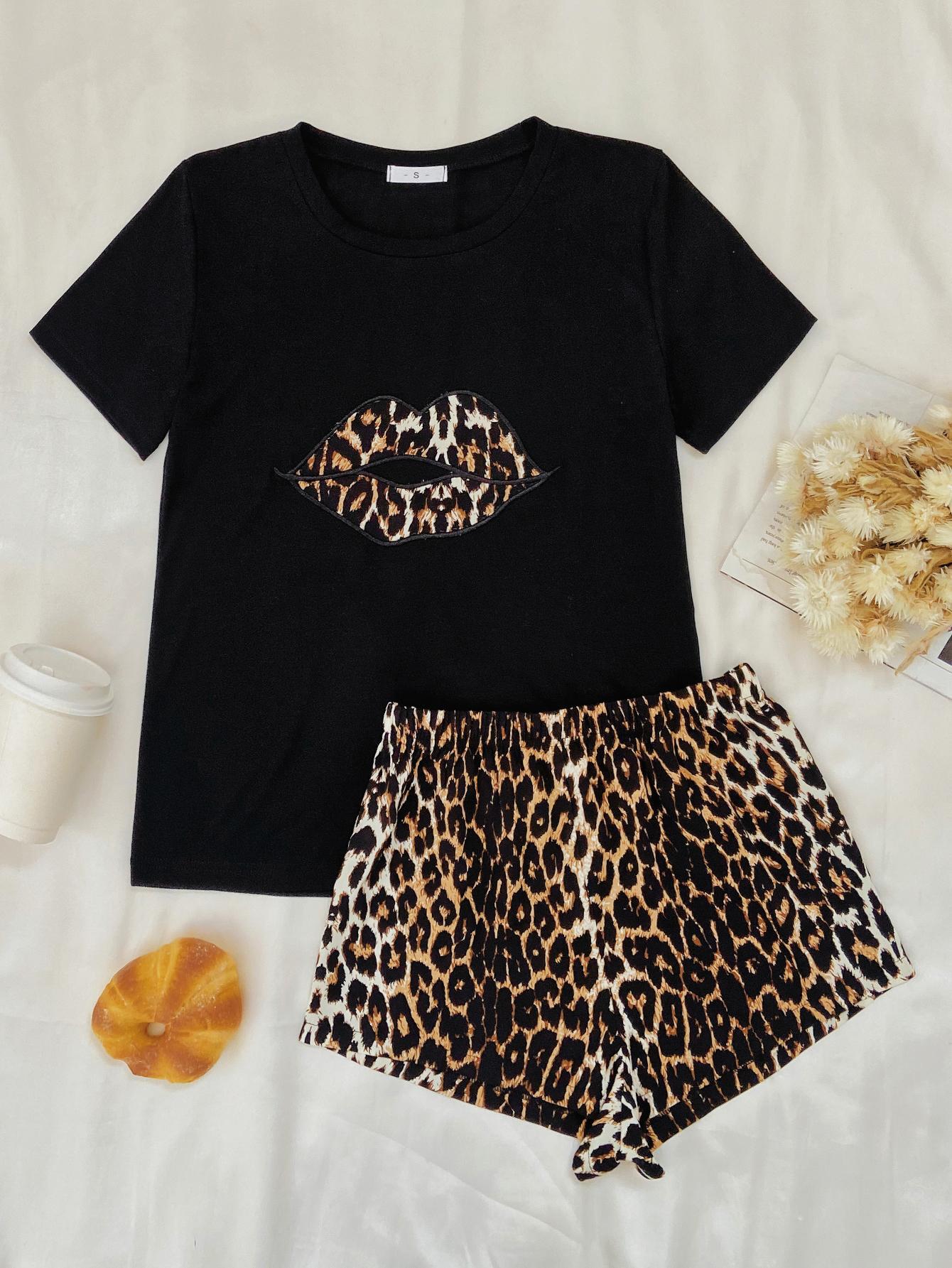 Leopard Lip Graphic Top and Shorts Lounge Set - Black / S Apparel & Accessories Wynter 4 All Seasons