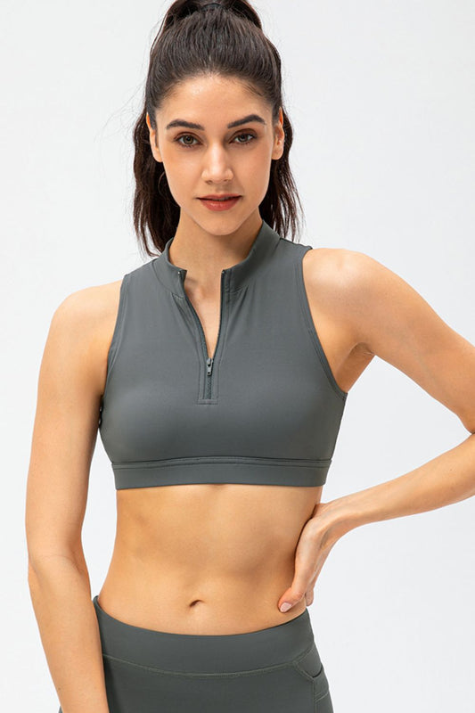 Cropped Cutout Back Zipper Front Active Tank Top