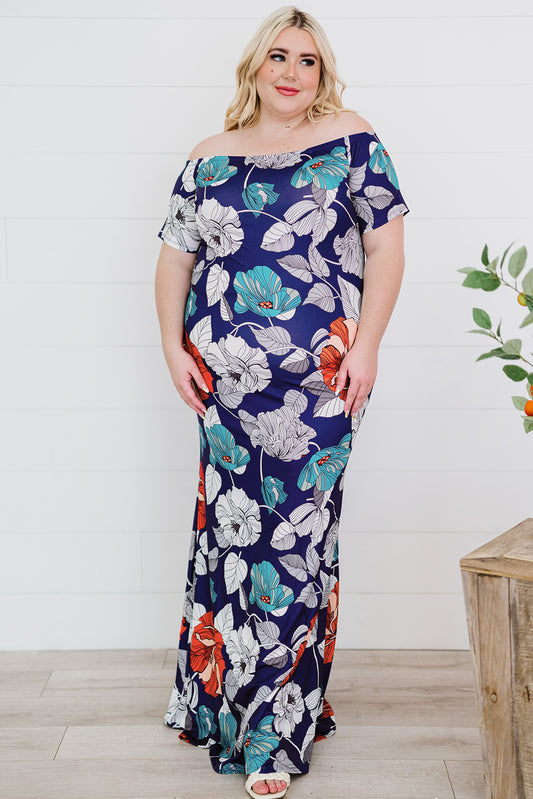 Plus Size Floral Off-Shoulder Short Sleeve Fishtail Dress - Floral / 1X Apparel & Accessories Wynter 4 All Seasons