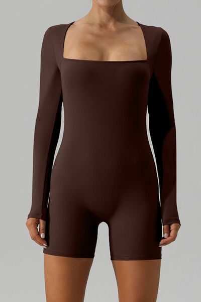 Square Neck Long Sleeve Active Romper - Chestnut / S Wynter 4 All Seasons