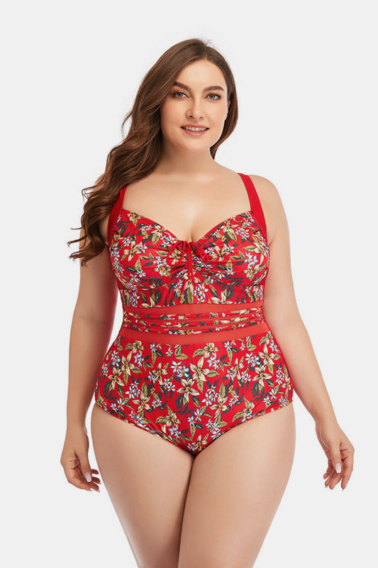 Floral Drawstring Detail One-Piece Swimsuit - Red / M Apparel & Accessories Wynter 4 All Seasons