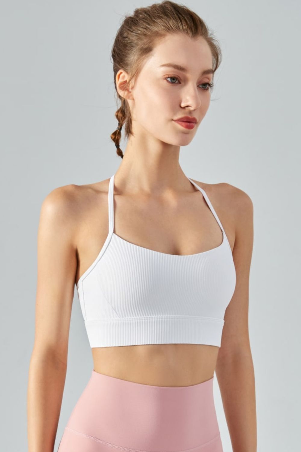 Ribbed Halter Neck Open Back Cropped Sports Cami - White / S Wynter 4 All Seasons