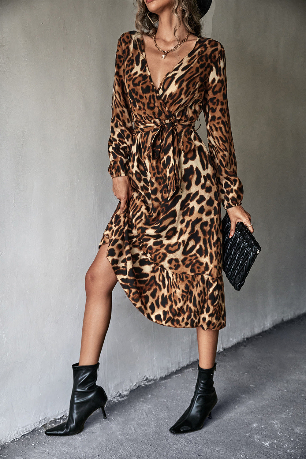 Animal Print Belted Midi Dress - Apparel & Accessories Girl Code