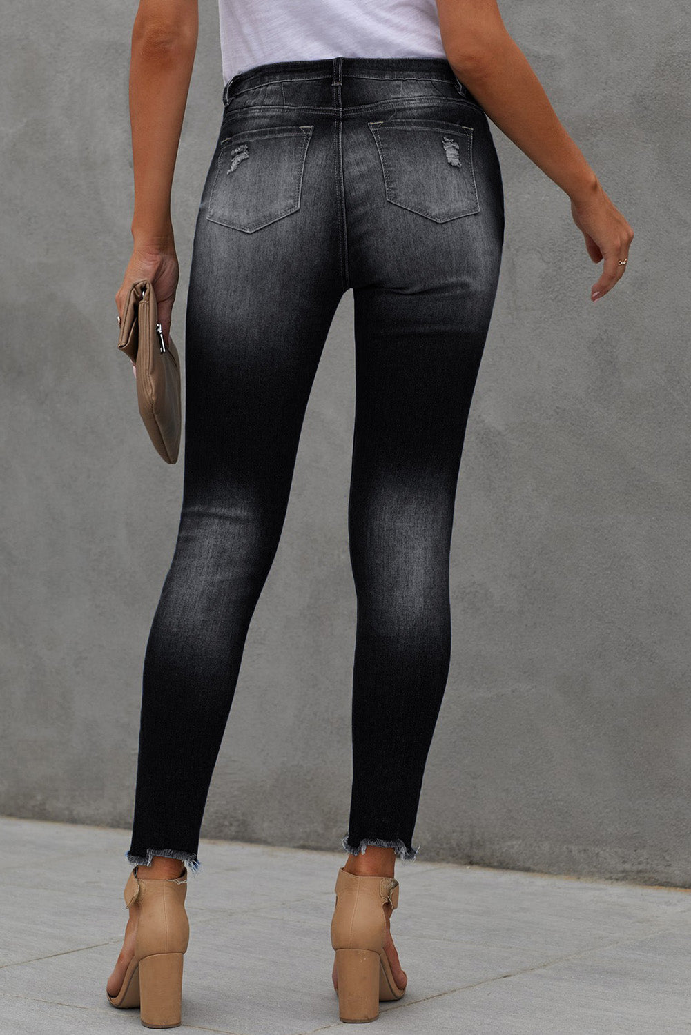Button Fly Hem Detail Ankle-Length Skinny Jeans - Girl Code