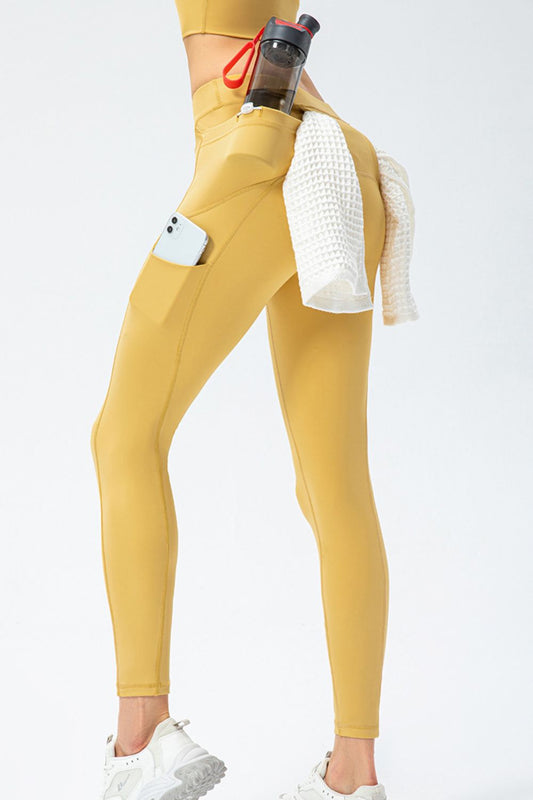 Full Size Slim Fit High Waist Long Sports Pants with Pockets - Mustard / S Apparel & Accessories Wynter 4 All Seasons