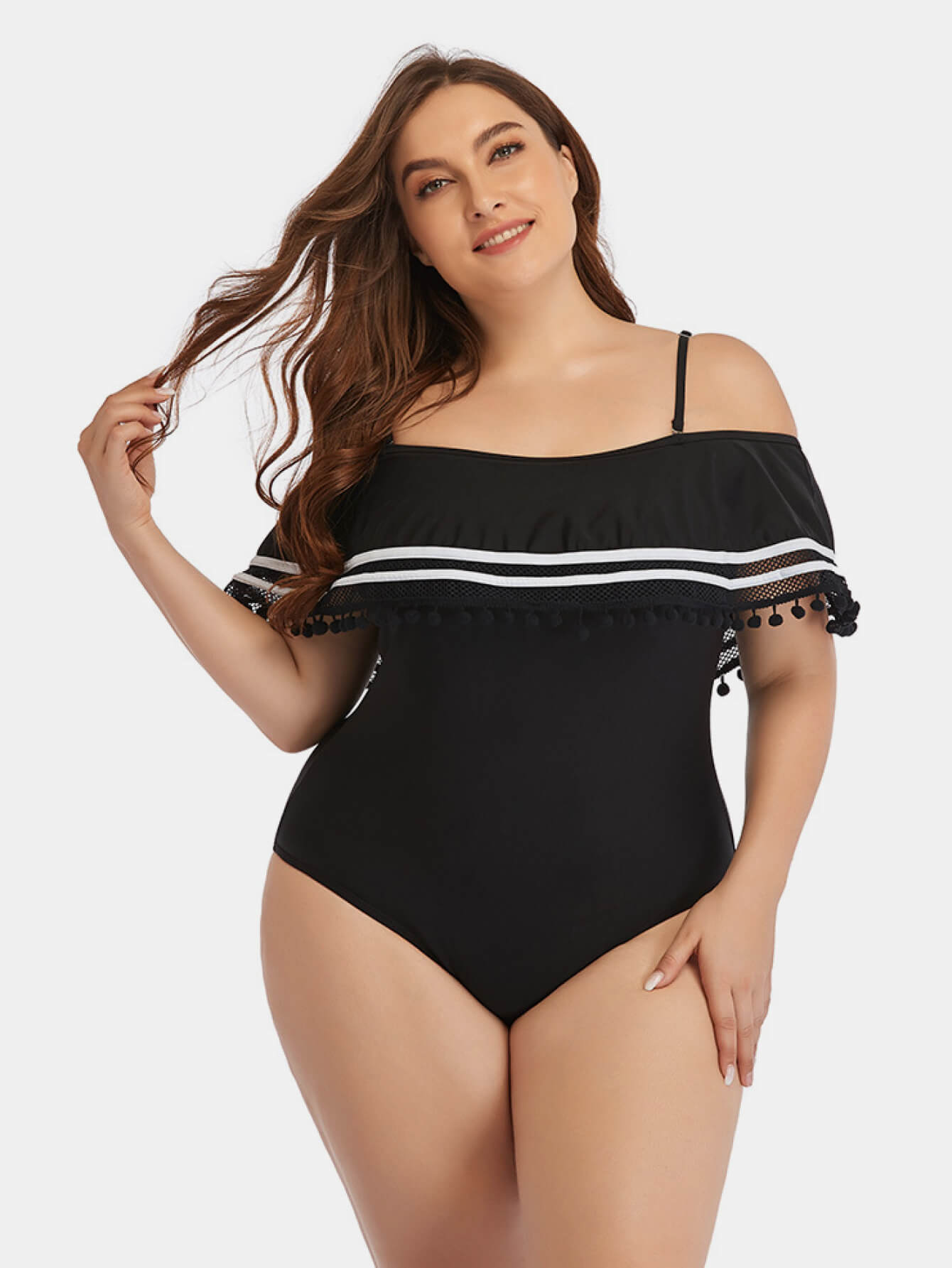 Striped Cold-Shoulder One-Piece Swimsuit - Black / L Wynter 4 All Seasons