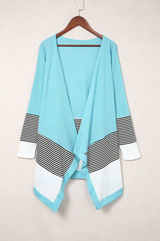 Striped Color Block Open Front Cardigan - Sky Blue / S Apparel & Accessories Wynter 4 All Seasons