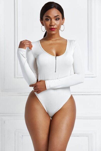 Half Zip Scoop Neck Long Sleeve Bodysuit - White / S Wynter 4 All Seasons