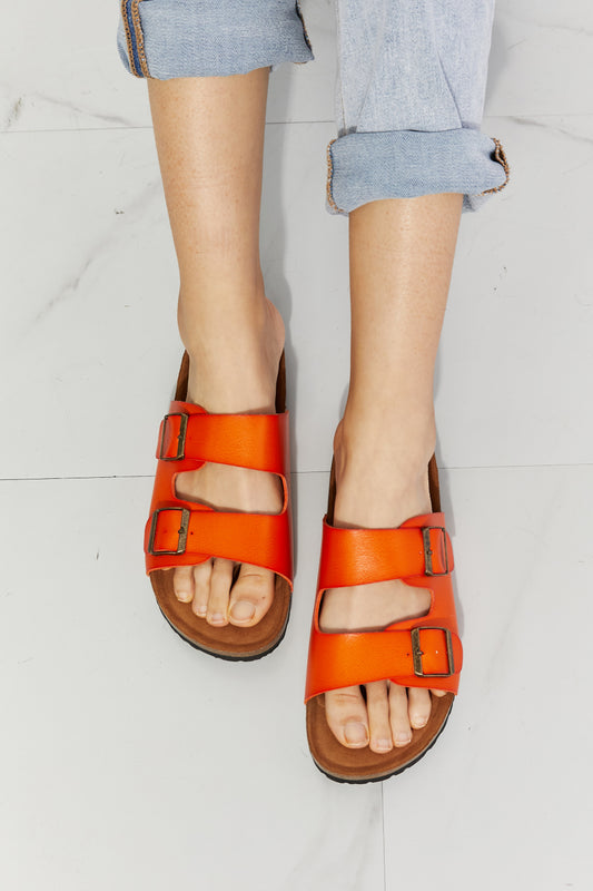 Feeling Alive Double Banded Slide Sandals in Orange - Orange / 6 Wynter 4 All Seasons