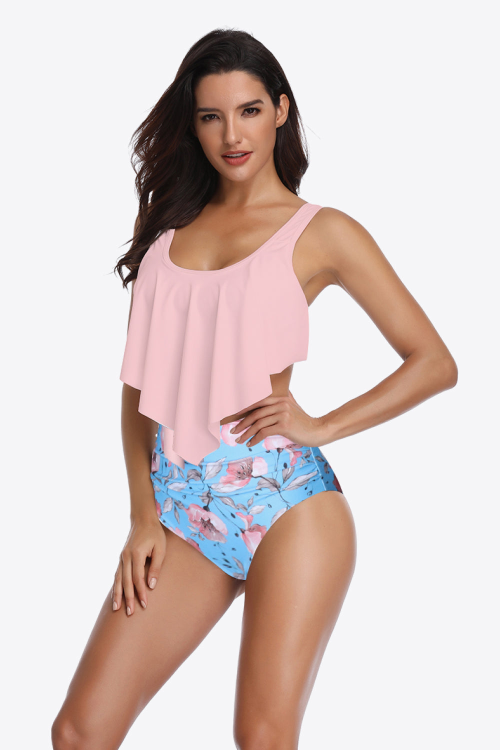 Two-Tone Ruffled Two-Piece Swimsuit - Blush Pink / S Wynter 4 All Seasons