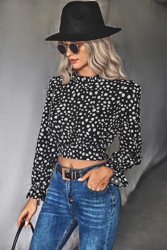Animal Print Tie-Back Cropped Blouse - Black / S Apparel & Accessories Wynter 4 All Seasons