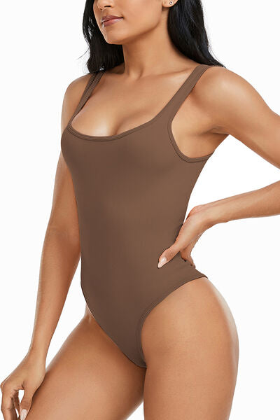 Wide Strap Square Neck Active Bodysuit - Taupe / S Wynter 4 All Seasons