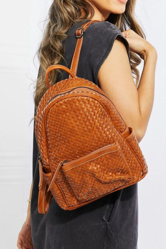 Certainly Chic Faux Leather Woven Backpack - Chestnut / One Size Wynter 4 All Seasons