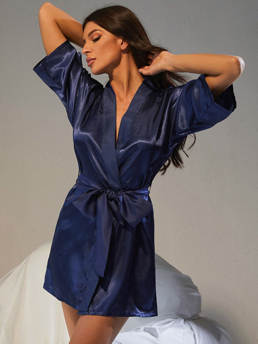 Belted Half Sleeve Robe - Navy / S Apparel & Accessories Wynter 4 All Seasons
