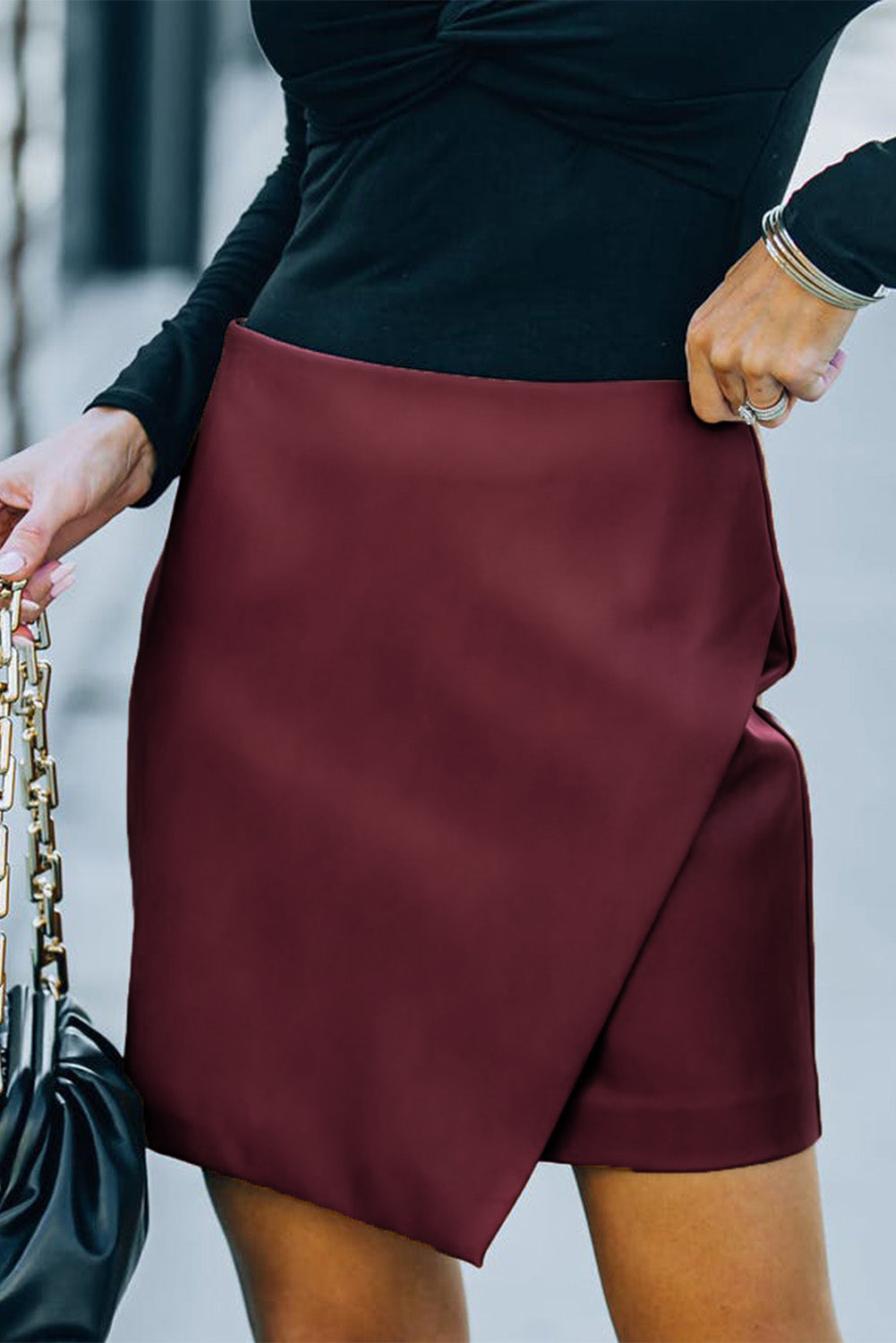 Asymmetrical PU Leather Mini Skirt - Wine / S bottoms Wynter 4 All Seasons