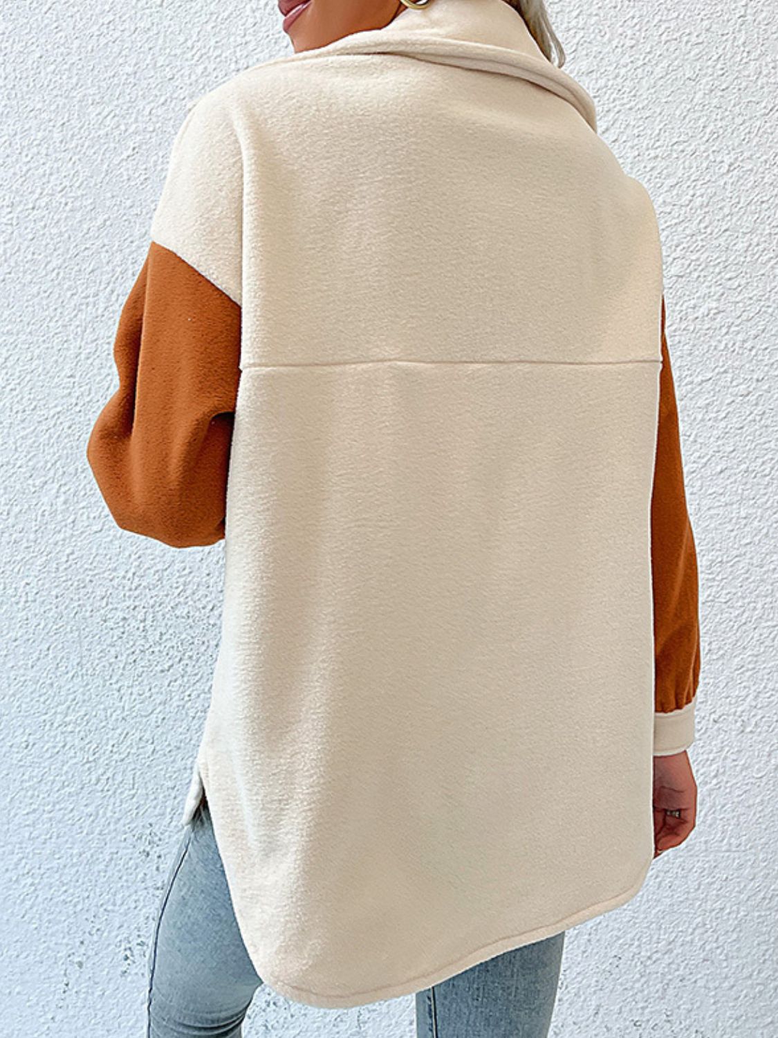 Contrast Button-Up Fleece Jacket - Girl Code