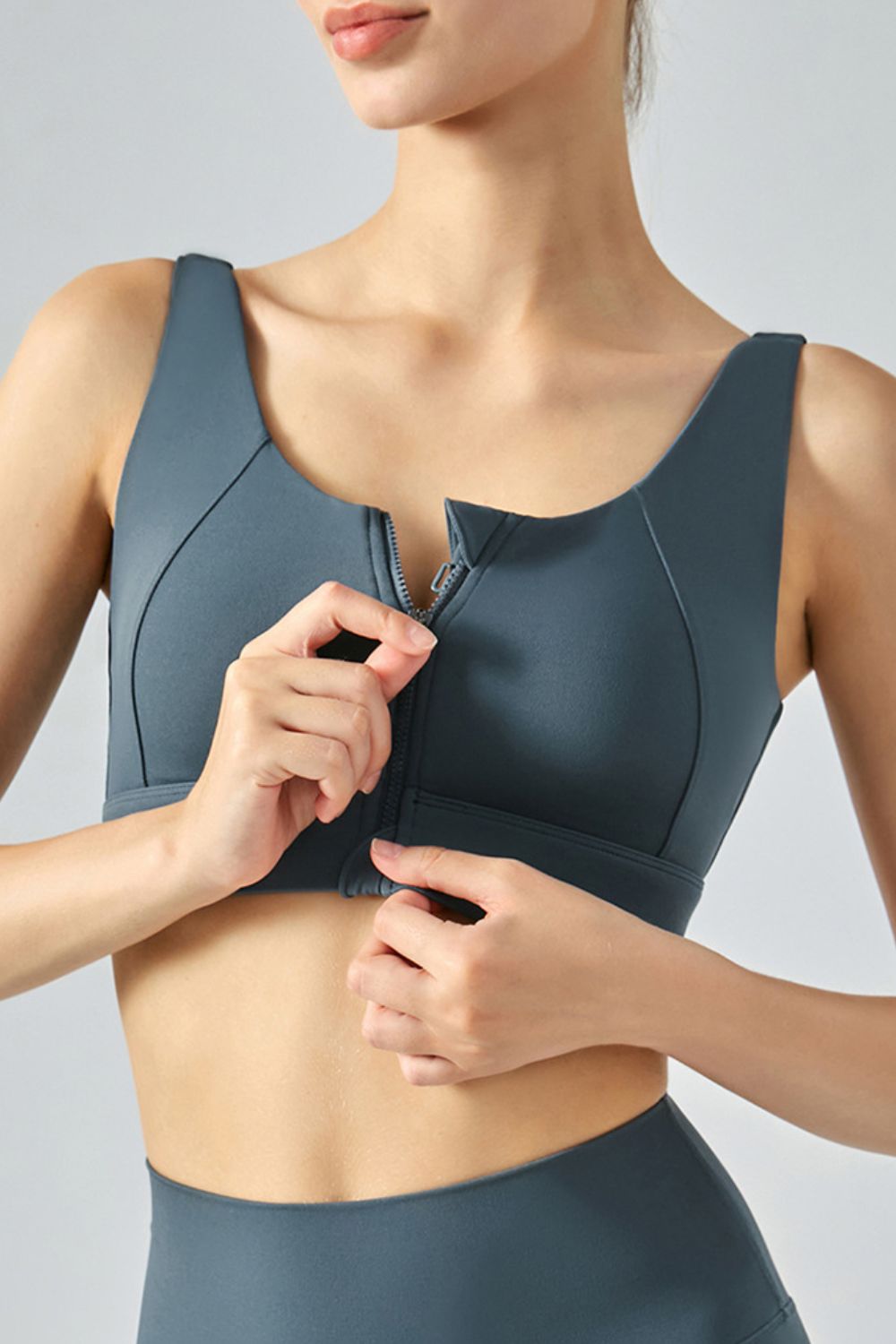 Breathable Zip-Up Sports Bra - Steel / S Girl Code