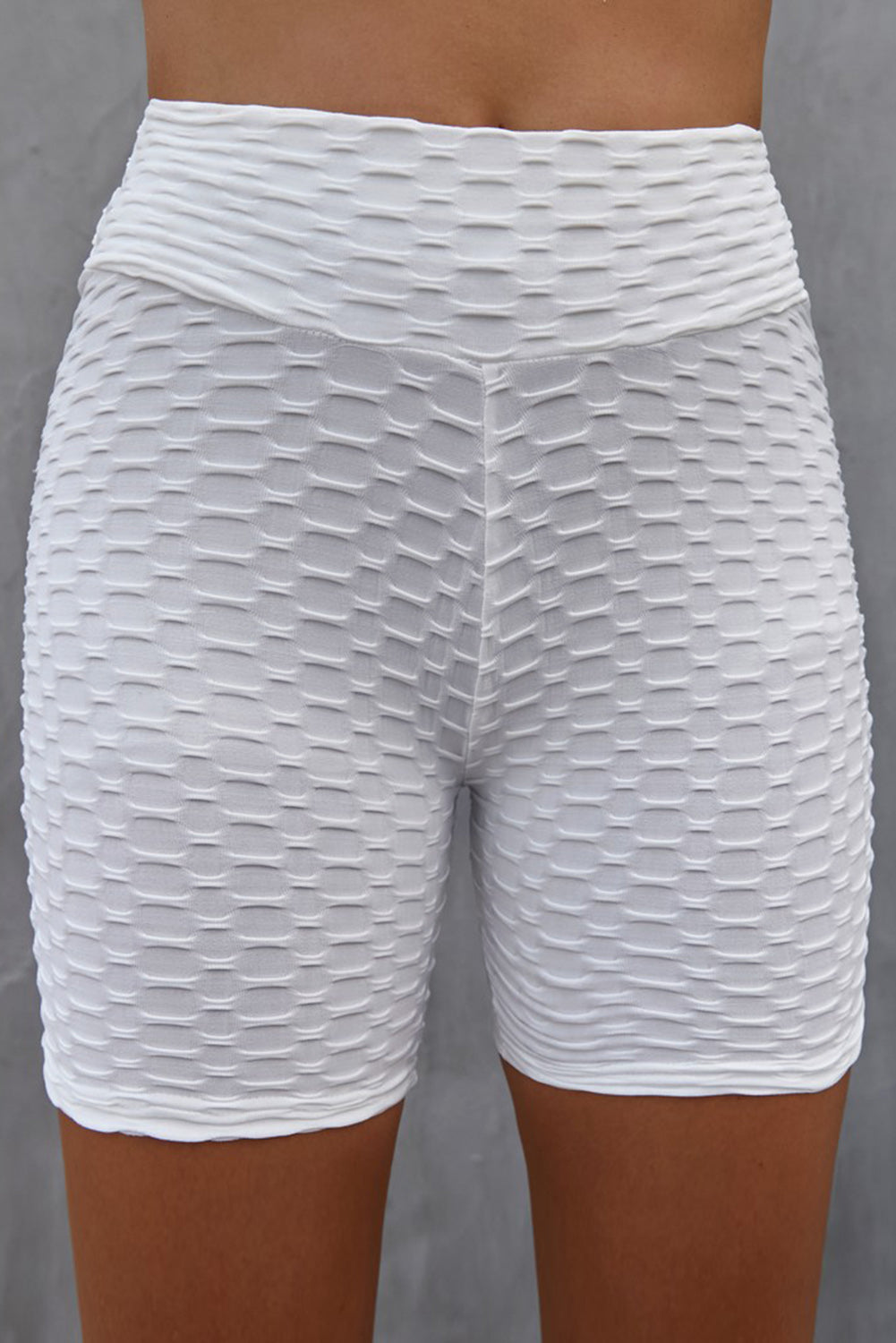 Textured High Waisted Biker Shorts - White / S Wynter 4 All Seasons