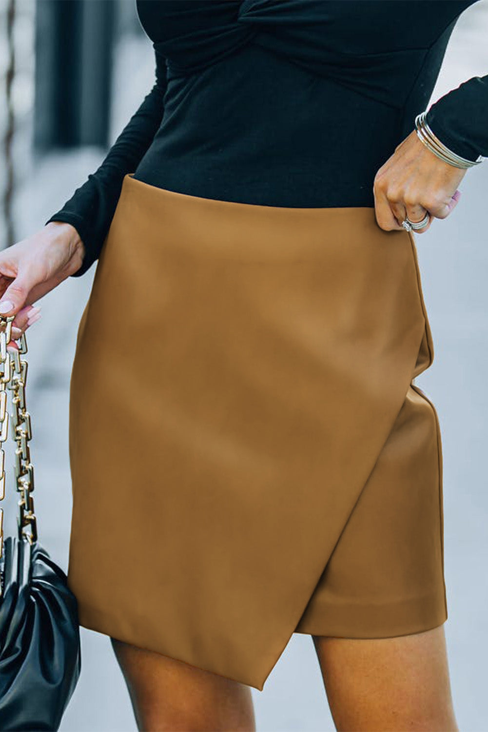Asymmetrical PU Leather Mini Skirt - Brown / S bottoms Wynter 4 All Seasons