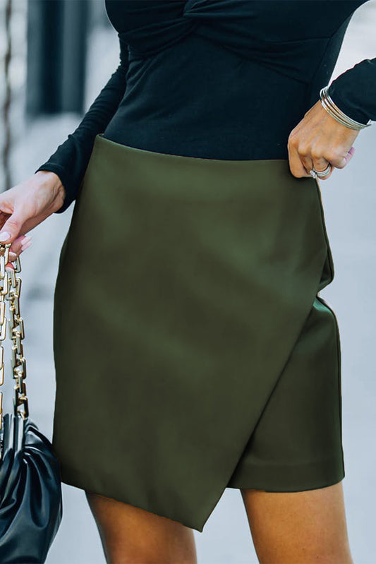 Asymmetrical PU Leather Mini Skirt - Olive / S bottoms Wynter 4 All Seasons